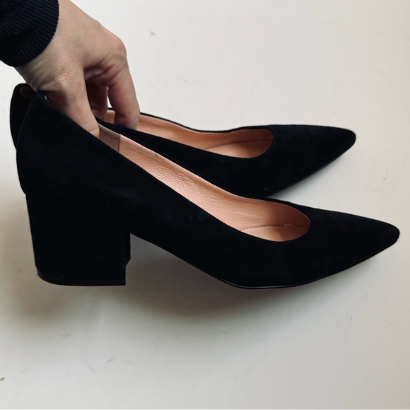 Black Suede J Crew Pointy Toe Boxy Heel Size 7 - Picture 2 of 7